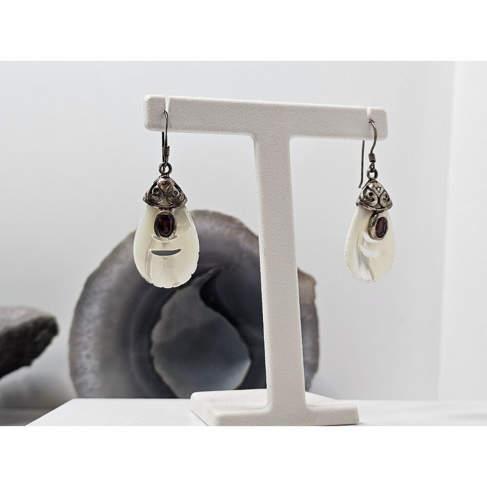 Hand Made Sterling - MOP & Garnet Dangle/Drop Earrings